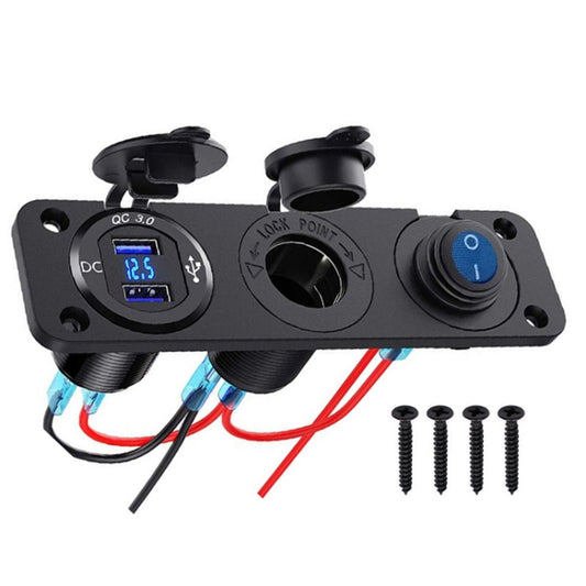 12-24V Car Ship Waterproof USB Charging Cigarette Lighter Master 3 In 1 Combined Panel Switch(Blue Light) - Car Switches by buy2fix | Online Shopping UK | buy2fix
