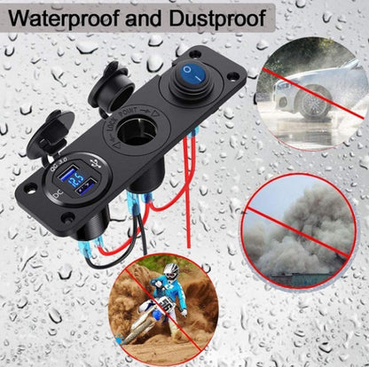 12-24V Car Ship Waterproof USB Charging Cigarette Lighter Master 3 In 1 Combined Panel Switch(Blue Light) - Car Switches by buy2fix | Online Shopping UK | buy2fix