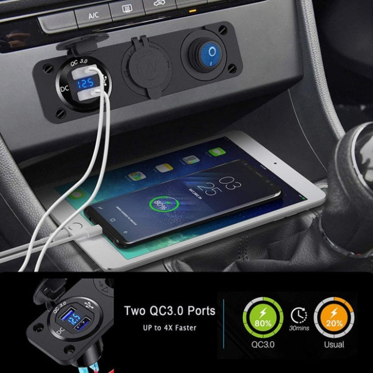 12-24V Car Ship Waterproof USB Charging Cigarette Lighter Master 3 In 1 Combined Panel Switch(Blue Light) - Car Switches by buy2fix | Online Shopping UK | buy2fix