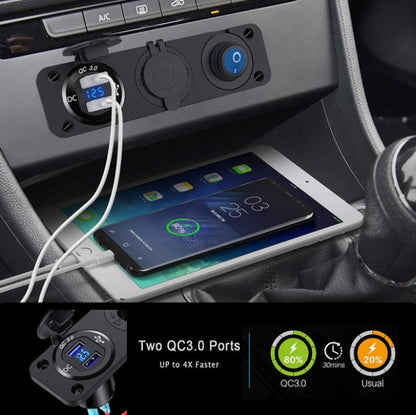 12-24V Car Ship Waterproof USB Charging Cigarette Lighter Master 3 In 1 Combined Panel Switch(Blue Light) - Car Switches by buy2fix | Online Shopping UK | buy2fix