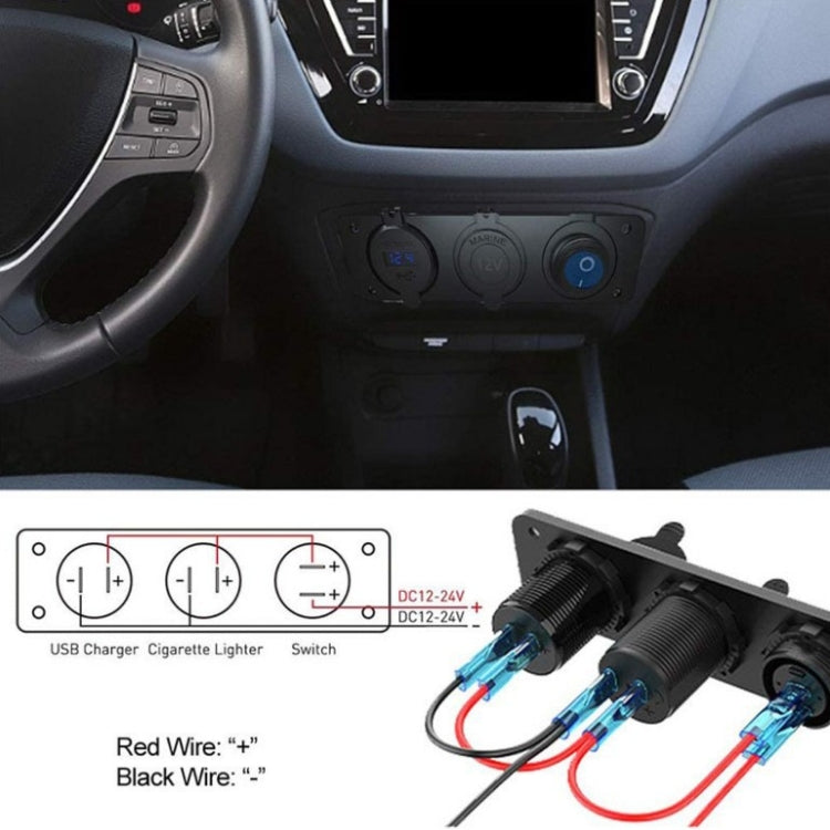 12-24V Car Ship Waterproof USB Charging Cigarette Lighter Master 3 In 1 Combined Panel Switch(Blue Light) - Car Switches by buy2fix | Online Shopping UK | buy2fix
