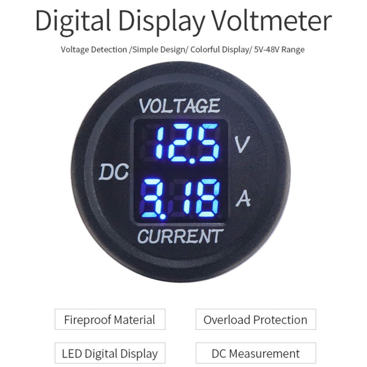 2 In 1 Modified Car Double Digital Voltage Current Table Measuring Instrument(Blue Light) - Clocks & Car Meters by buy2fix | Online Shopping UK | buy2fix