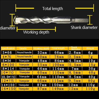 2pcs Hand Electric Drill Shock Drill Wall Mix Soil Cement Wall Construction Drill Bit, Model: 10x110mm Triangle Handle - Drill & Drill Bits by buy2fix | Online Shopping UK | buy2fix