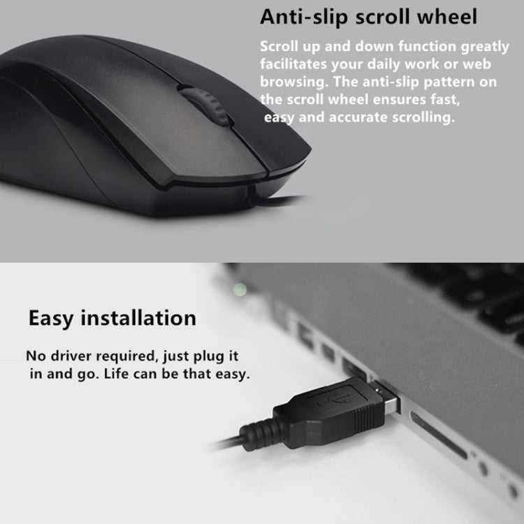Rapoo N1600 1000 DPI 3 Keys Office Business Silent Wired Mouse, Cable Length: 1.5m(Black) - Wired Mice by Rapoo | Online Shopping UK | buy2fix
