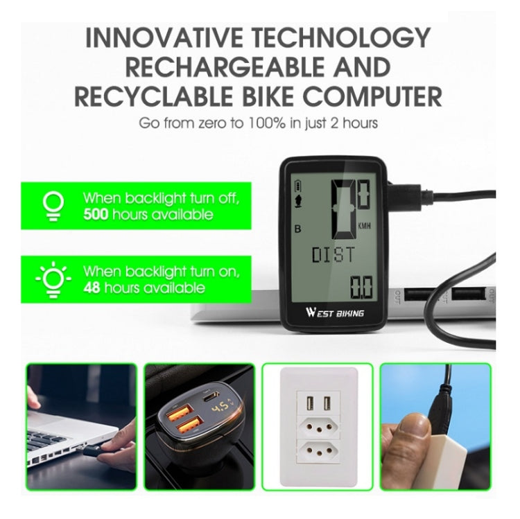 WEST BIKING Mountain Road Bike Five Language Code Table USB Riding Wireless Code Table Speedometer(Black) by WEST BIKING