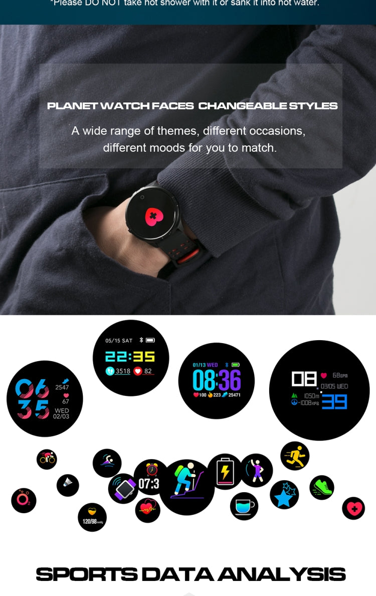 Q88 Smart Watch IP68 Waterproof Men Sports Smartwatch Android Bluetooth Watch Support Heart Rate / Call Reminder / Pedometer / Sleep Monitoring / Tracker(Black Red) - Smart Watches by buy2fix | Online Shopping UK | buy2fix