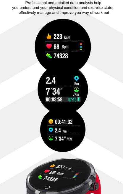 Q88 Smart Watch IP68 Waterproof Men Sports Smartwatch Android Bluetooth Watch Support Heart Rate / Call Reminder / Pedometer / Sleep Monitoring / Tracker(Black Red) - Smart Watches by buy2fix | Online Shopping UK | buy2fix