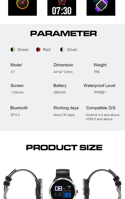 Q88 Smart Watch IP68 Waterproof Men Sports Smartwatch Android Bluetooth Watch Support Heart Rate / Call Reminder / Pedometer / Sleep Monitoring / Tracker(Black Red) - Smart Watches by buy2fix | Online Shopping UK | buy2fix