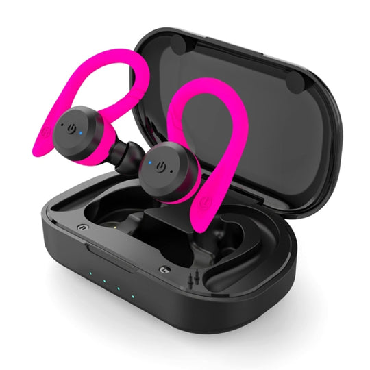 BE1032 Écouteur Bluetooth sans fil TWS de sport étanche monté sur l'oreille (rose rouge)