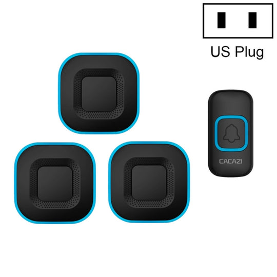 CACAZI V028F 1 For 3 Wireless Music Doorbell without Battery, Plug:US Plug(Black)