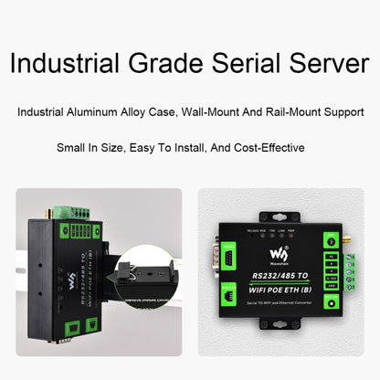 Waveshare Industrial Grade Serial Server RS232/485 to WiFi / Ethernet RJ45 Network Port with POE Support by Waveshare
