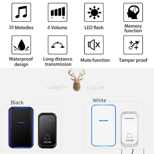 CACAZI Home Smart Digital Wireless Doorbell Remote Electronic Doorbell Elderly Pager, Style: US Plug(White) - Wireless Doorbell by CACAZI | Online Shopping UK | buy2fix