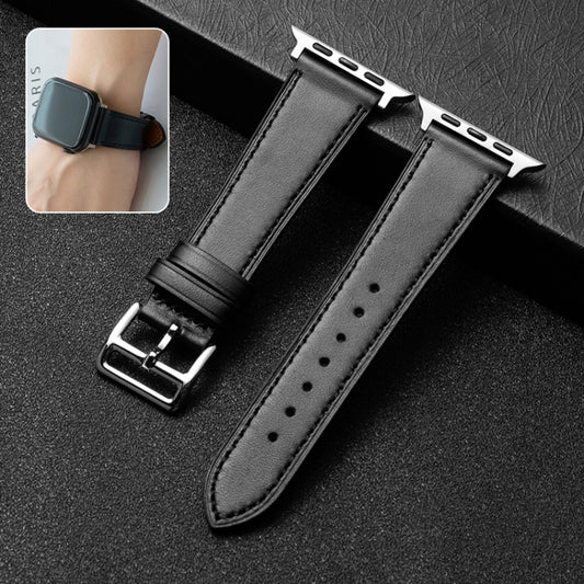 Cowhide Leather Strap Watch Band For Apple Watch Series 9&8&7 41mm / SE 3&SE 2&6&SE&5&4 40mm / 3&2&1 38mm(Black) - Watch Bands by buy2fix | Online Shopping UK | buy2fix
