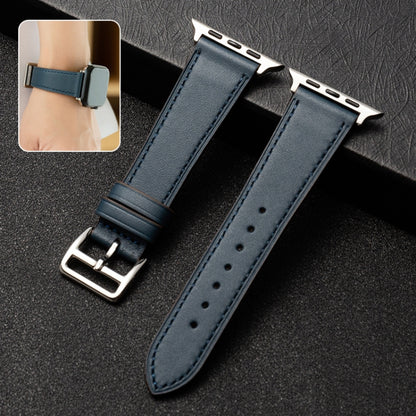 Cowhide Leather Strap Watch Band For Apple Watch Series 9&8&7 41mm / SE 3&SE 2&6&SE&5&4 40mm / 3&2&1 38mm( Blue) - Watch Bands by buy2fix | Online Shopping UK | buy2fix