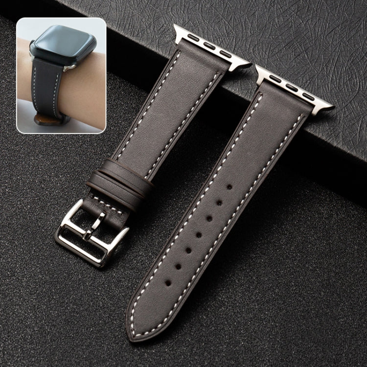 Cowhide Leather Strap Watch Band For Apple Watch Series 9&8&7 41mm / SE 3&SE 2&6&SE&5&4 40mm / 3&2&1 38mm(Dark Brown) - Watch Bands by buy2fix | Online Shopping UK | buy2fix