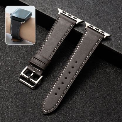 Cowhide Leather Strap Watch Band For Apple Watch Series 9&8&7 41mm / SE 3&SE 2&6&SE&5&4 40mm / 3&2&1 38mm(Dark Brown) - Watch Bands by buy2fix | Online Shopping UK | buy2fix