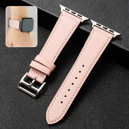 Cowhide Leather Strap Watch Band For Apple Watch Ultra 49mm&Watch Ultra 2 49mm / Series 9&8&7 45mm / SE 3&SE 2&6&SE&5&4 44mm / 3&2&1 42mm(Pink) - Watch Bands by buy2fix | Online Shopping UK | buy2fix
