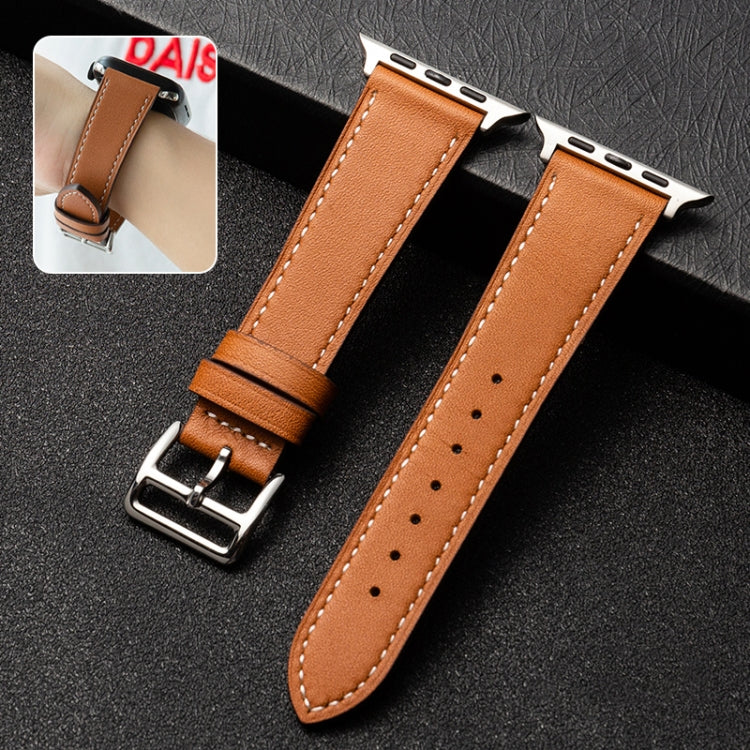 Cowhide Leather Strap Watch Band For Apple Watch Ultra 49mm&Watch Ultra 2 49mm / Series 9&8&7 45mm / SE 3&SE 2&6&SE&5&4 44mm / 3&2&1 42mm(Caramel Brown) - Watch Bands by buy2fix | Online Shopping UK | buy2fix