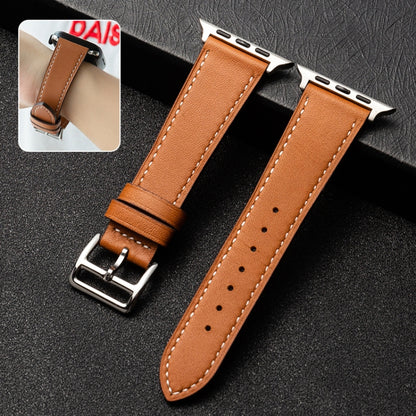Cowhide Leather Strap Watch Band For Apple Watch Ultra 49mm&Watch Ultra 2 49mm / Series 9&8&7 45mm / SE 3&SE 2&6&SE&5&4 44mm / 3&2&1 42mm(Caramel Brown) - Watch Bands by buy2fix | Online Shopping UK | buy2fix