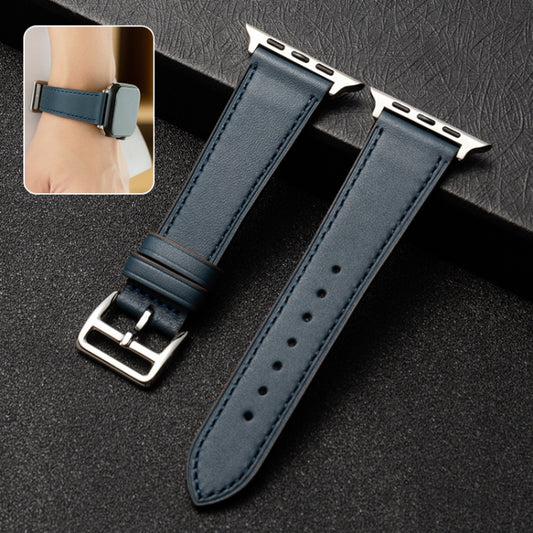 Cowhide Leather Strap Watch Band For Apple Watch Ultra 49mm&Watch Ultra 2 49mm / Series 9&8&7 45mm / SE 3&SE 2&6&SE&5&4 44mm / 3&2&1 42mm( Blue) - Watch Bands by buy2fix | Online Shopping UK | buy2fix