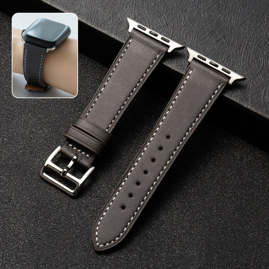 Cowhide Leather Strap Watch Band For Apple Watch Ultra 49mm&Watch Ultra 2 49mm / Series 9&8&7 45mm / SE 3&SE 2&6&SE&5&4 44mm / 3&2&1 42mm(Dark Brown) - Watch Bands by buy2fix | Online Shopping UK | buy2fix