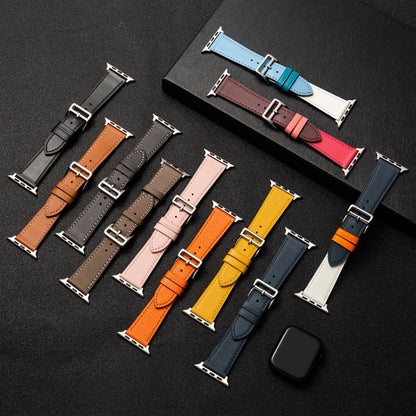 Cowhide Leather Strap Watch Band For Apple Watch Ultra 49mm&Watch Ultra 2 49mm / Series 9&8&7 45mm / SE 3&SE 2&6&SE&5&4 44mm / 3&2&1 42mm(Orange) - Watch Bands by buy2fix | Online Shopping UK | buy2fix