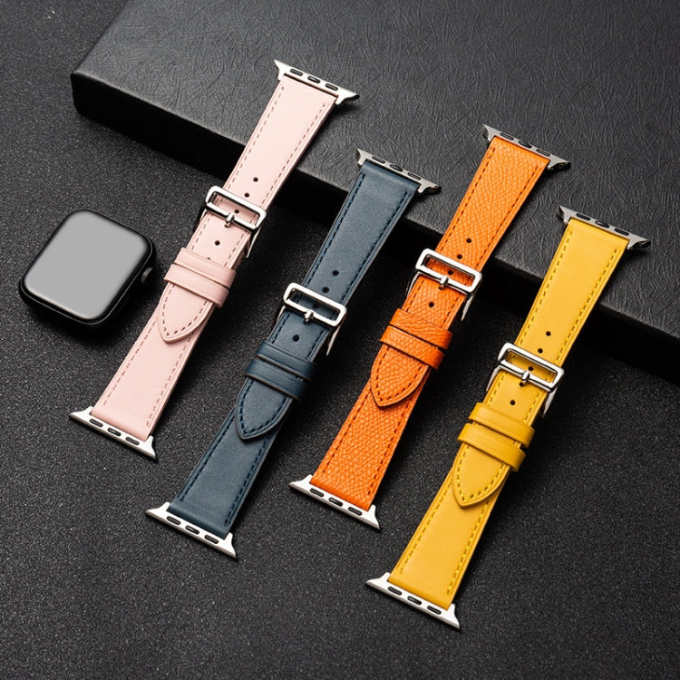 Cowhide Leather Strap Watch Band For Apple Watch Ultra 49mm&Watch Ultra 2 49mm / Series 9&8&7 45mm / SE 3&SE 2&6&SE&5&4 44mm / 3&2&1 42mm(Orange) - Watch Bands by buy2fix | Online Shopping UK | buy2fix