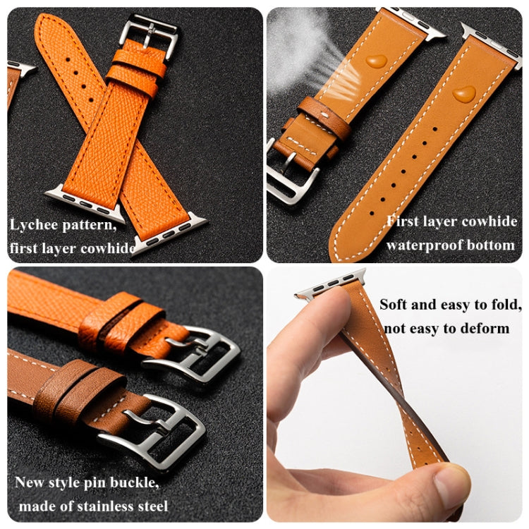 Cowhide Leather Strap Watch Band For Apple Watch Ultra 49mm&Watch Ultra 2 49mm / Series 9&8&7 45mm / SE 3&SE 2&6&SE&5&4 44mm / 3&2&1 42mm(Orange) - Watch Bands by buy2fix | Online Shopping UK | buy2fix