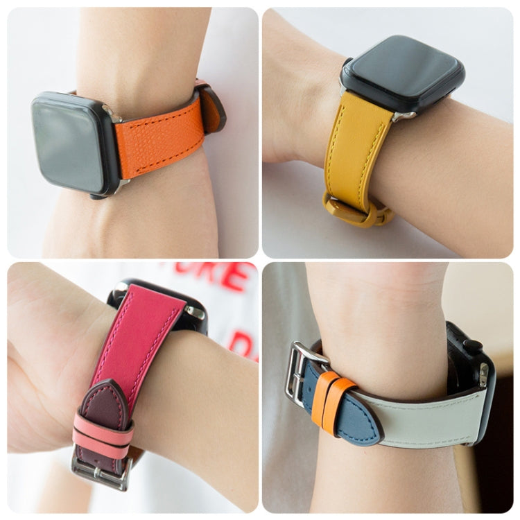 Cowhide Leather Strap Watch Band For Apple Watch Ultra 49mm&Watch Ultra 2 49mm / Series 9&8&7 45mm / SE 3&SE 2&6&SE&5&4 44mm / 3&2&1 42mm(Orange) - Watch Bands by buy2fix | Online Shopping UK | buy2fix