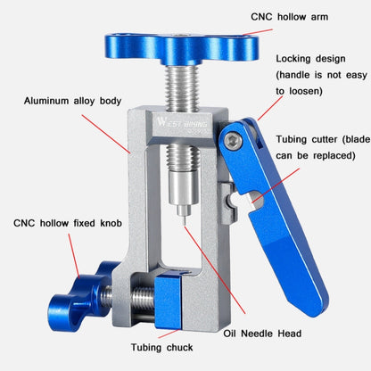 WEST BIKING YP0719252 Bicycle Oil Needle Installation Tool Cycling Tubing Jack Repair Tool(Silver Blue) - Maintenance tools by WEST BIKING | Online Shopping UK | buy2fix