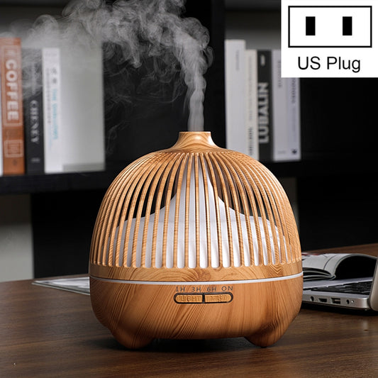 Bird Cage Wood Graphic Aromatherapy Machine Ultrasonic Smart Home Colorful Night Light Hollow Humidifier, Product specifications: US Plug(Light Wood Pattern) - Air Purifiers & Accessories by buy2fix | Online Shopping UK | buy2fix