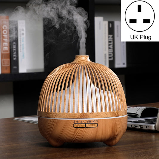 Bird Cage Wood Graphic Aromatherapy Machine Ultrasonic Smart Home Colorful Night Light Hollow Humidifier, Product specifications: UK Plug(Light Wood Pattern) - Air Purifiers & Accessories by buy2fix | Online Shopping UK | buy2fix