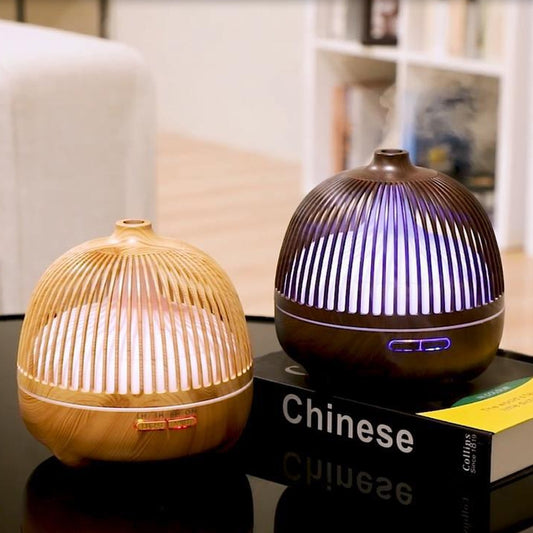 Bird Cage Wood Graphic Aromatherapy Machine Ultrasonic Smart Home Colorful Night Light Hollow Humidifier, Product specifications: UK Plug(Light Wood Pattern) - Air Purifiers & Accessories by buy2fix | Online Shopping UK | buy2fix