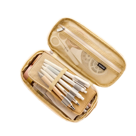 Angoo Cotton And Linen Large Capacity Pencil Stationery Bag(589 Shallow Khaki / Beige) - Pen Holder by Angoo | Online Shopping UK | buy2fix