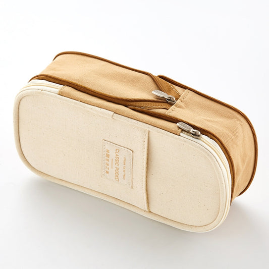 Angoo Cotton And Linen Large Capacity Pencil Stationery Bag(589 Shallow Khaki / Beige) - Pen Holder by Angoo | Online Shopping UK | buy2fix