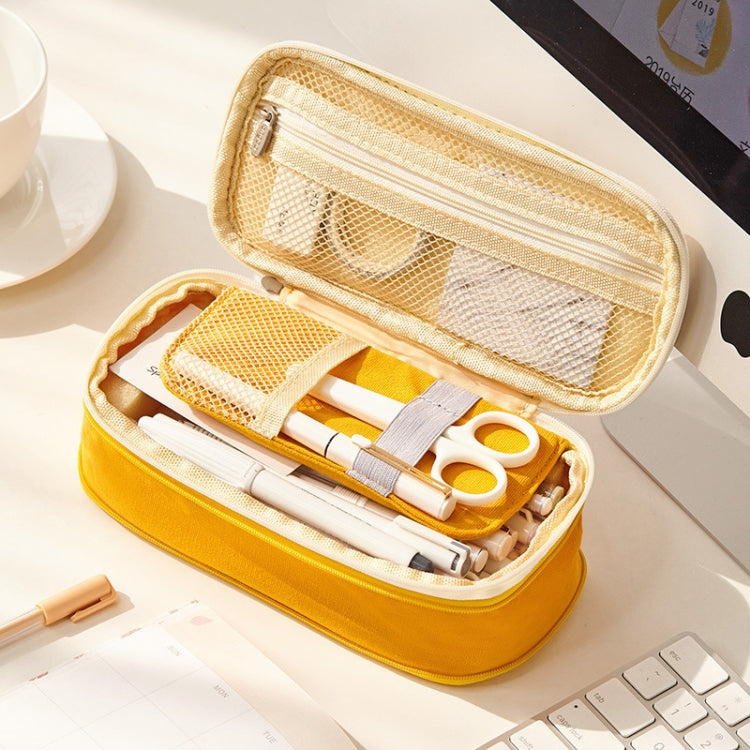 Angoo Cotton And Linen Large Capacity Pencil Stationery Bag(589 Shallow Khaki / Beige) - Pen Holder by Angoo | Online Shopping UK | buy2fix