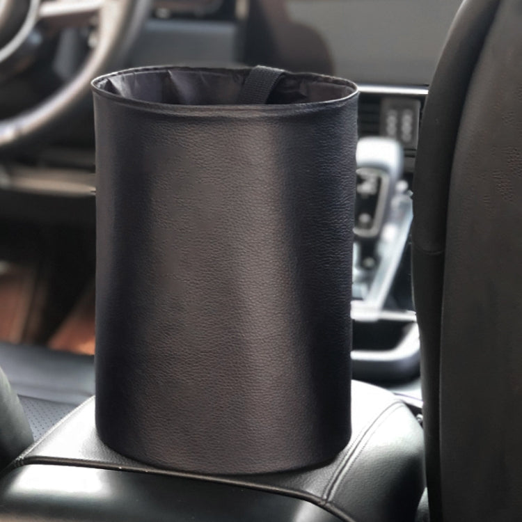 2 PCS Leather Foldable Car Trash Can Mini Chair Back Suspended Waterproof Trash Can(Black) by buy2fix