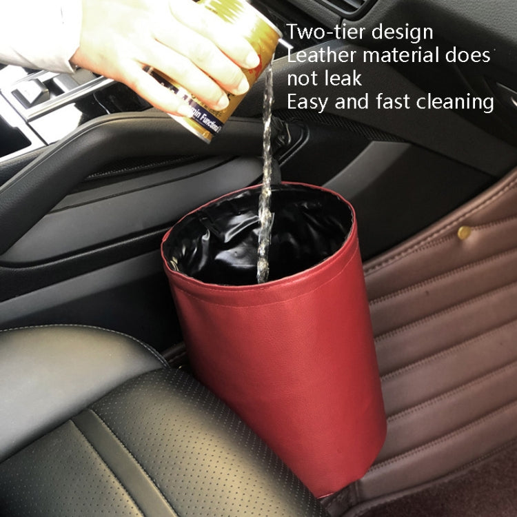 2 PCS Leather Foldable Car Trash Can Mini Chair Back Suspended Waterproof Trash Can(Wine Red) by buy2fix