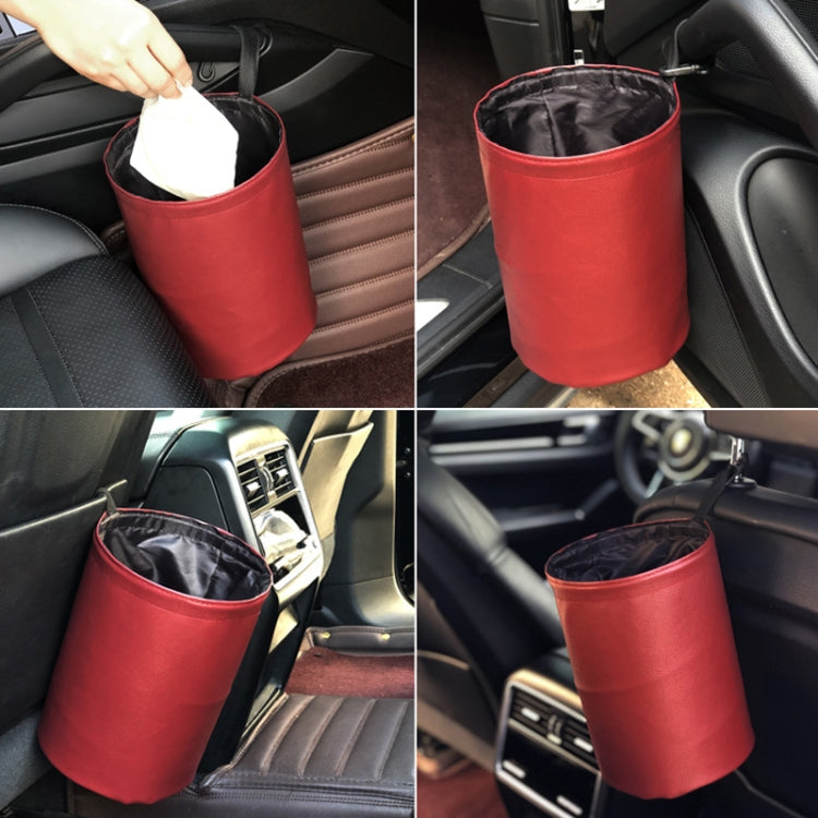 2 PCS Leather Foldable Car Trash Can Mini Chair Back Suspended Waterproof Trash Can(Black) by buy2fix