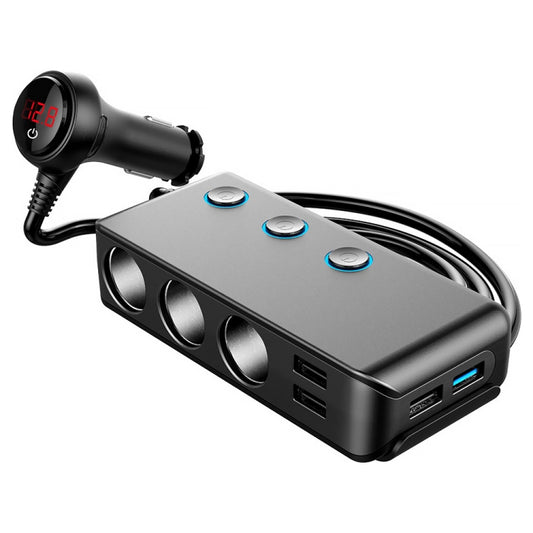 Car Cigarette Lighter Car Charger 3USB Port +1 QC3.0 + 3 Cigarette Lighter Ports + Back Clip Design + LED Display(HC67A) - Car Charger by buy2fix | Online Shopping UK | buy2fix