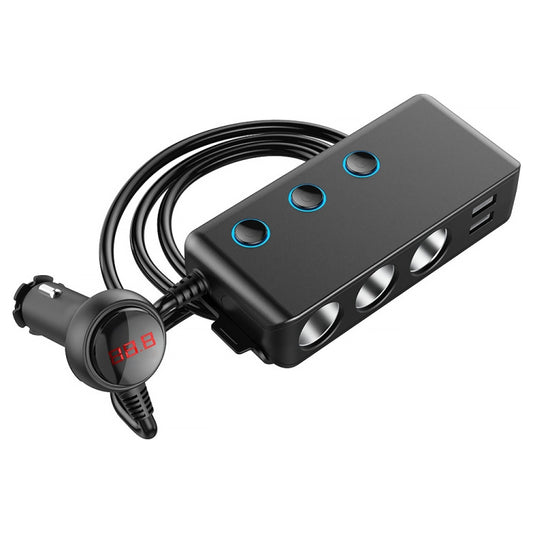 Car Cigarette Lighter Car Charger 3USB Port +1 QC3.0 + 3 Cigarette Lighter Ports + Back Clip Design + LED Display(HC67A) - Car Charger by buy2fix | Online Shopping UK | buy2fix
