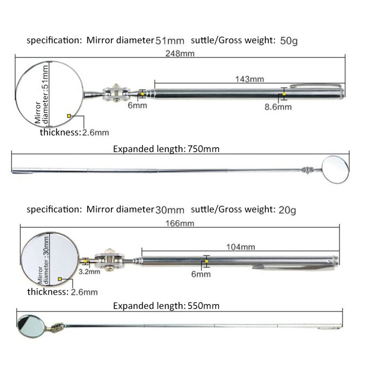 Car Repair Detection Mirror Universal Folding Telescopic Mirror Welding Chassis Inspection Mirror, Model: Silver 50mm - Inspection Tools by buy2fix | Online Shopping UK | buy2fix