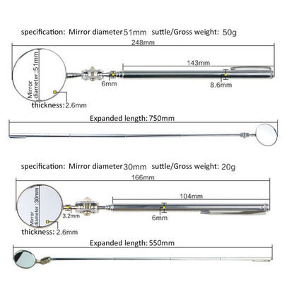 Car Repair Detection Mirror Universal Folding Telescopic Mirror Welding Chassis Inspection Mirror, Model: Silver 50mm - Inspection Tools by buy2fix | Online Shopping UK | buy2fix