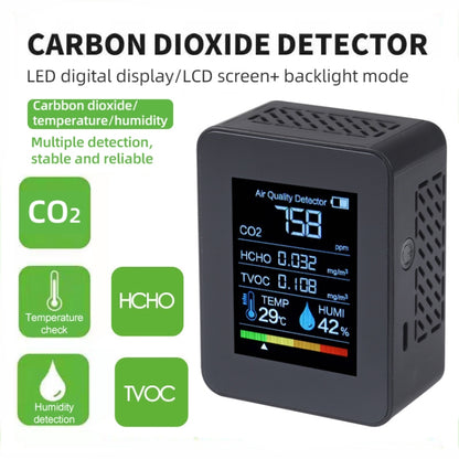 TVOC1 Portable CO2 Air Quality Formaldehyde Carbon Dioxide Detector Indoor Temperature Hygrometer with LED Digital Display(Black) - Air & Water Quality Tester by buy2fix | Online Shopping UK | buy2fix
