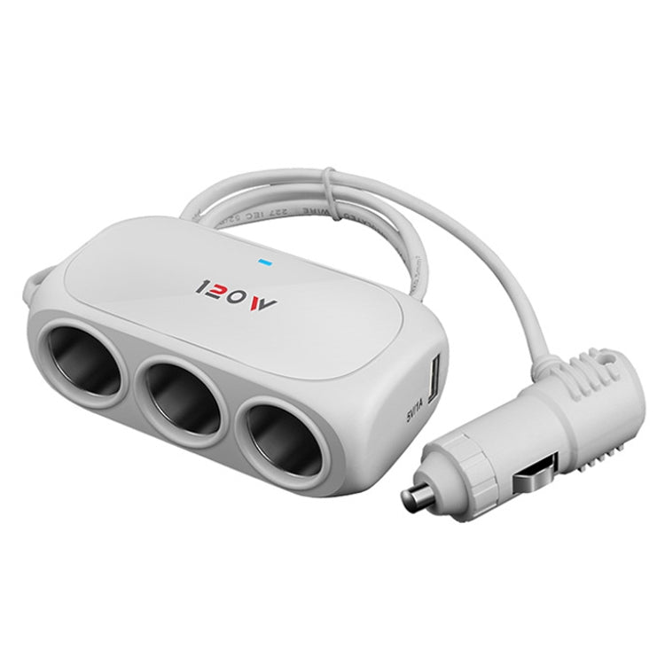 Car Charger Cigarette Lighter 1 In 3 Mobile Phone USB Car Charger(White) - Cigar Socket by buy2fix | Online Shopping UK | buy2fix