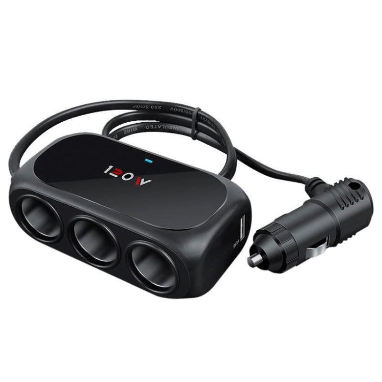 Car Charger Cigarette Lighter 1 In 3 Mobile Phone USB Car Charger(Black) - Cigar Socket by buy2fix | Online Shopping UK | buy2fix
