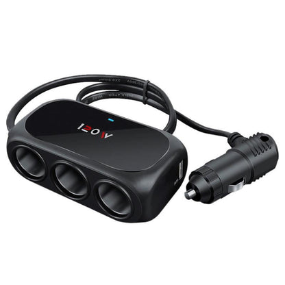 Car Charger Cigarette Lighter 1 In 3 Mobile Phone USB Car Charger(Black) - Cigar Socket by buy2fix | Online Shopping UK | buy2fix