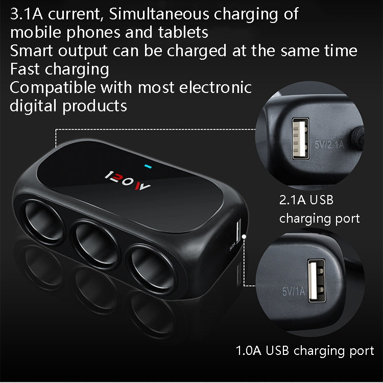 Car Charger Cigarette Lighter 1 In 3 Mobile Phone USB Car Charger(White) - Cigar Socket by buy2fix | Online Shopping UK | buy2fix