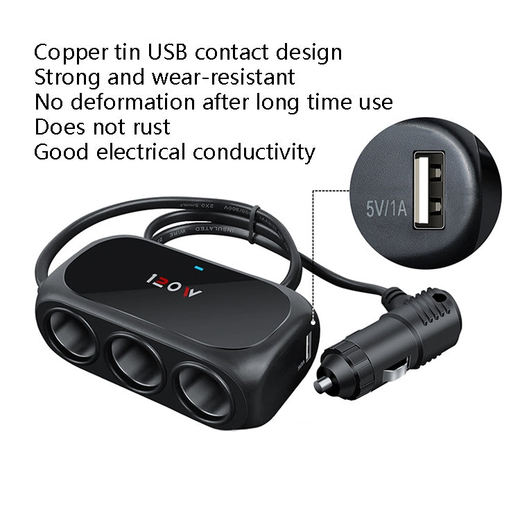Car Charger Cigarette Lighter 1 In 3 Mobile Phone USB Car Charger(White) - Cigar Socket by buy2fix | Online Shopping UK | buy2fix