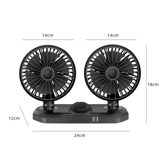 F558 With USB Mobile Phone Charging Car Fan 12/24V Car Truck Double Shaking Head Fan(Double Head 24V) - Heating & Fans by buy2fix | Online Shopping UK | buy2fix